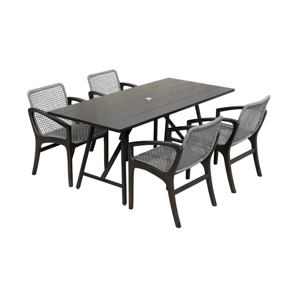 Armen Living Koala and Brighton 5 Piece Outdoor Patio Dining Set in Dark Eucalyptus Wood and Gray Rope 840254333680 - main